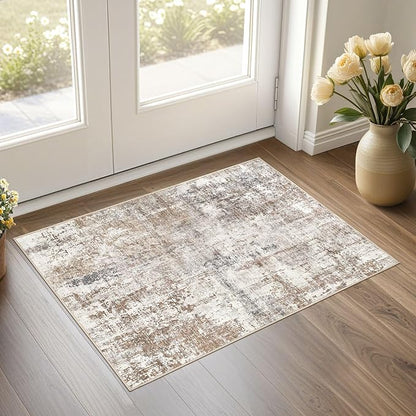 UERMEI 2x3 Area Rug Living Room Rugs - Washable Neutral Modern Abstract Soft Thin Rug Indoor Floor No Slip Rug Carpet for Bedroom Under Dining Table Home Office Decor - Brown/Grey/Red