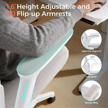 Office Chair,Ergonomic Office Desk Chair with 2D Adjustable Lumbar Support,3D Headrest,2D Arms,330LBS High Back Mesh Computer Home Office Chairs Rolling Tilting Swivel Executive Chairs Grey