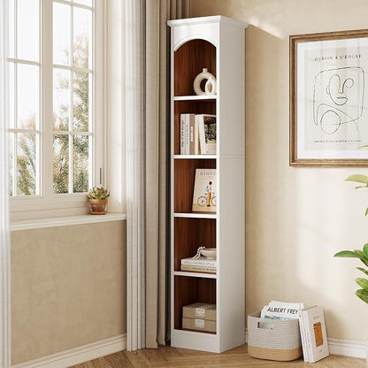 LITTLE TREE 70.9" Tall Bookshelf, 5-Tier Open Bookcase with Cubes, Bookshelves with Storage Space, Freestanding Narrow Bookcase for Home Office, White, 3 Pack
