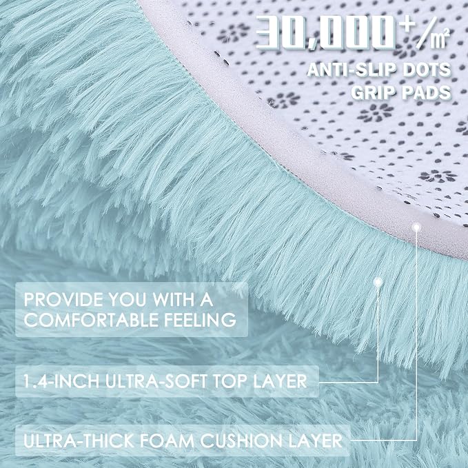 OLANLY 5x8 Machine Washable Large Area Rugs for Living Room, Bedroom, Soft Fluffy Shaggy Bedside Rug, Indoor Floor Carpet for Kids Girls and Boys, Dorms, Nursery, Home Decor Aesthetic, Light Blue