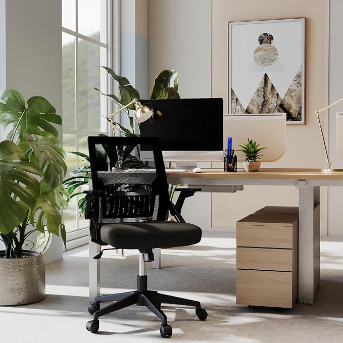 Ergonomic Office Chair with Flip-Up Arms, Small Desk Chair with Breathable Mesh Back, Home Office Desk Chair that Saves Space, Compact Swivel Computer Chair