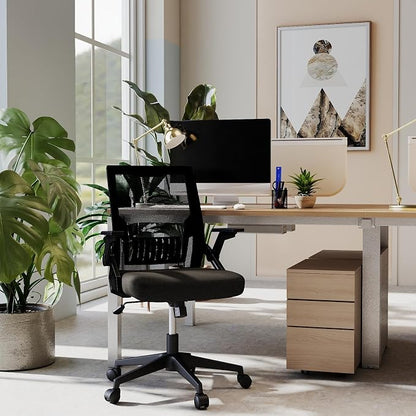 Ergonomic Office Chair with Flip-Up Arms, Small Desk Chair with Breathable Mesh Back, Home Office Desk Chair that Saves Space, Compact Swivel Computer Chair