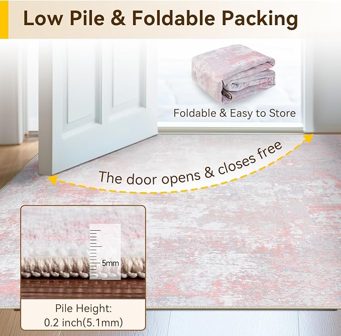 RELEANY Washable Area Rugs 2'x6' Non-Slip Modern Abstract Soft for Living Room Entryway Bedroom Kitchen, Print Pattern, Grey Pink