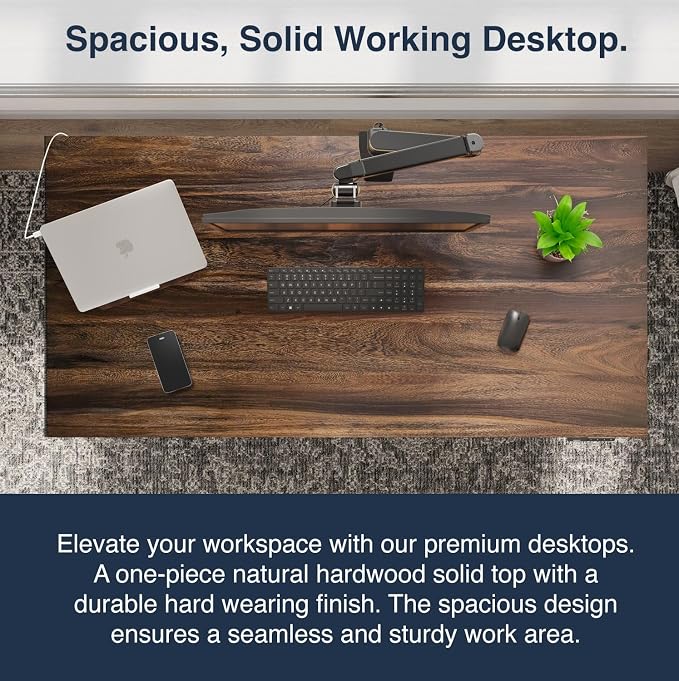 Desky Dual Hardwood Sit Stand Desk - Electric Standing Desk - Dual Motor,3 Stage Adjustable Height Desk - Solid Wood Whole-Piece Top - Standing Desk with Cable Management