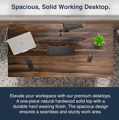Desky Dual Hardwood Sit Stand Desk - 60x30 Adjustable Standing Desk - Ergonomic Sit & Stand Up Desk - Electric Standing Desk - Adjustable Height Sit Stand Desk - Walnut Real Wood Desk