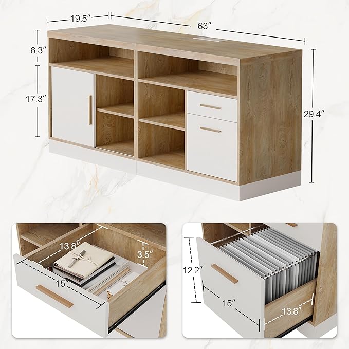 ModernMate 63" Wood Lateral File Cabinet with Lock, Filing Cabinet for Home Office with Adjustable Storage Shelves, Wide Office Credenza, Fits Letter/A4 Size, Light Walnut