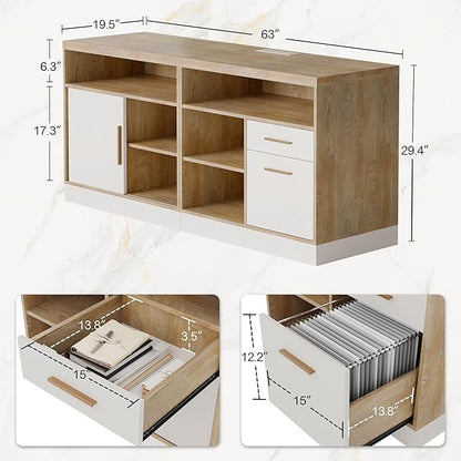 ModernMate 63" Wood Lateral File Cabinet with Lock, Filing Cabinet for Home Office with Adjustable Storage Shelves, Wide Office Credenza, Fits Letter/A4 Size, Light Walnut