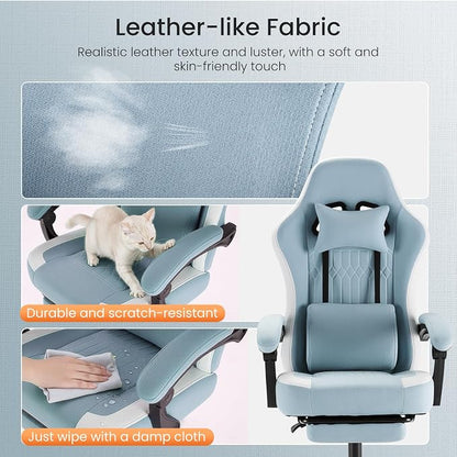 NEWBULIG Gaming Desk Chair - High Back Computer Office Chair with Footrest and Headrest, Comfy Ergonomic Lumbar Support with Linkage Armrests, Height Adjustable and 360° Swivel Wheels, Blue
