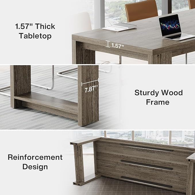 Tribesigns 7 ft Conference Table for 6 to 8 People, Modern Rectangle Meeting Room Desk for Boardroom, Home Office (4, Gray)