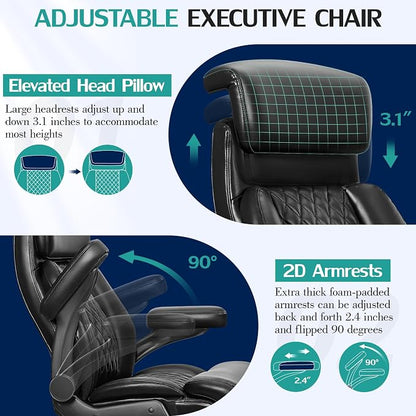 HeroSet 500lbs Executive Office Chair, Big and Tall Home Desk Chairs for Large People, Heavy Duty PU Leather Computer Gaming Chair with Adjustable Lumbar Support & Armrests, Thick Padding for Comfort
