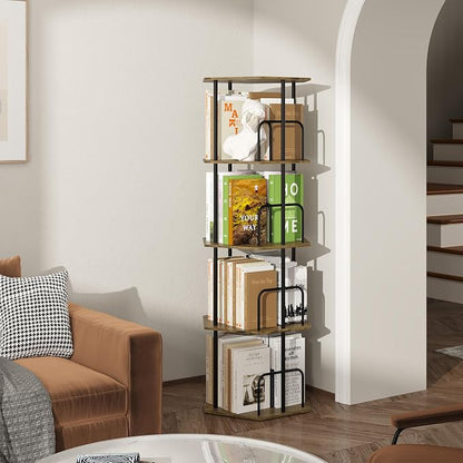 SUNMORY 4 Tier Rotating Bookshelf Tower, Revolving 360 ° Spinning Bookcase, Hexagonal Corner Book Shelf Storage Carousel, Vertical Rotate Turning Organizer Book Shelves for Living Room Office Bedroom