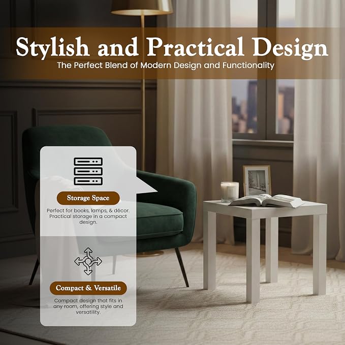 Kings Brand Furniture Zayne Modern Square Wood Parsons Side End Table for Bedside Use, Nightstand, Bedroom, Living Room, or Office (White)