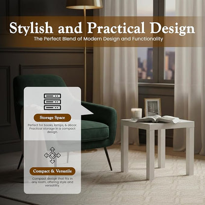 Kings Brand Furniture Zayne Modern Square Wood Parsons Side End Table for Bedside Use, Nightstand, Bedroom, Living Room, or Office (White)