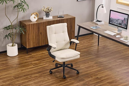 VINGLI Comfy Beige Leather Office Desk Chair, High-Back Support Ergonomic Computer Task Gaming Chair,with Removable wheels,360° Swivel,Adjustable Height,Flip-Up Arms,for Adults,Teen,Vanity,Home Office