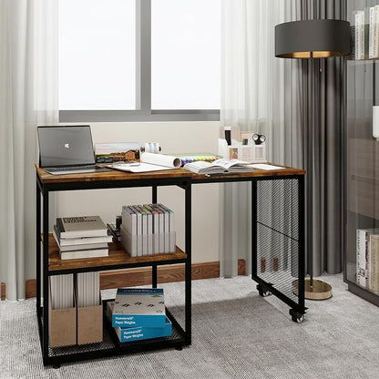 Natwind 24''x20''x29'' Large Printer Stand with Storage Shelves,Extendable Home Craft Table,Home Office Organization Desk, Versatile Table for Home Office, Kitchen, Study Room, Living Room (Retro)