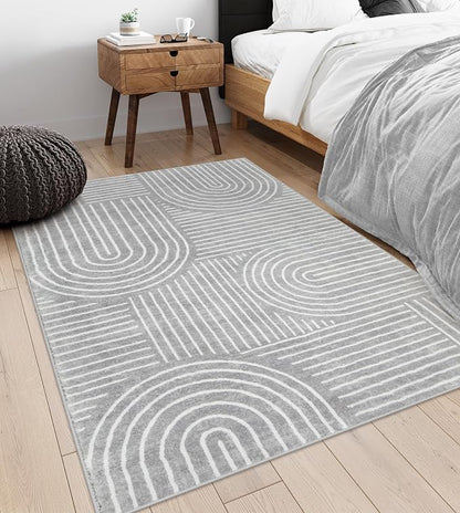 Lahome Abstract Area Rug 5x7,Soft Washable Rugs for Living Room Ultra-Thin Non Slip Gray Rugs for Bedroom, Throw Rug Carpet for Dining Room Office Playroom Darrell (5'x7',Gray)