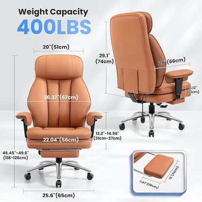 BestGlory Big and Tall Office Chair with Lumbar Support, Executive Leather Computer Desk Chair, Heavy Duty Comfortable Gaming Chair with Double Layer Cushion & Footrest for Home Office Gaming