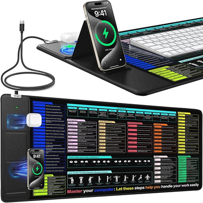 Mouse Pad with Foldable Phone Holder, Wireless Charging Desk Mat 31.5x15.75 Mousepad with Superior Micro-Weave Cloth Non-Slip Waterproof Desk Pad