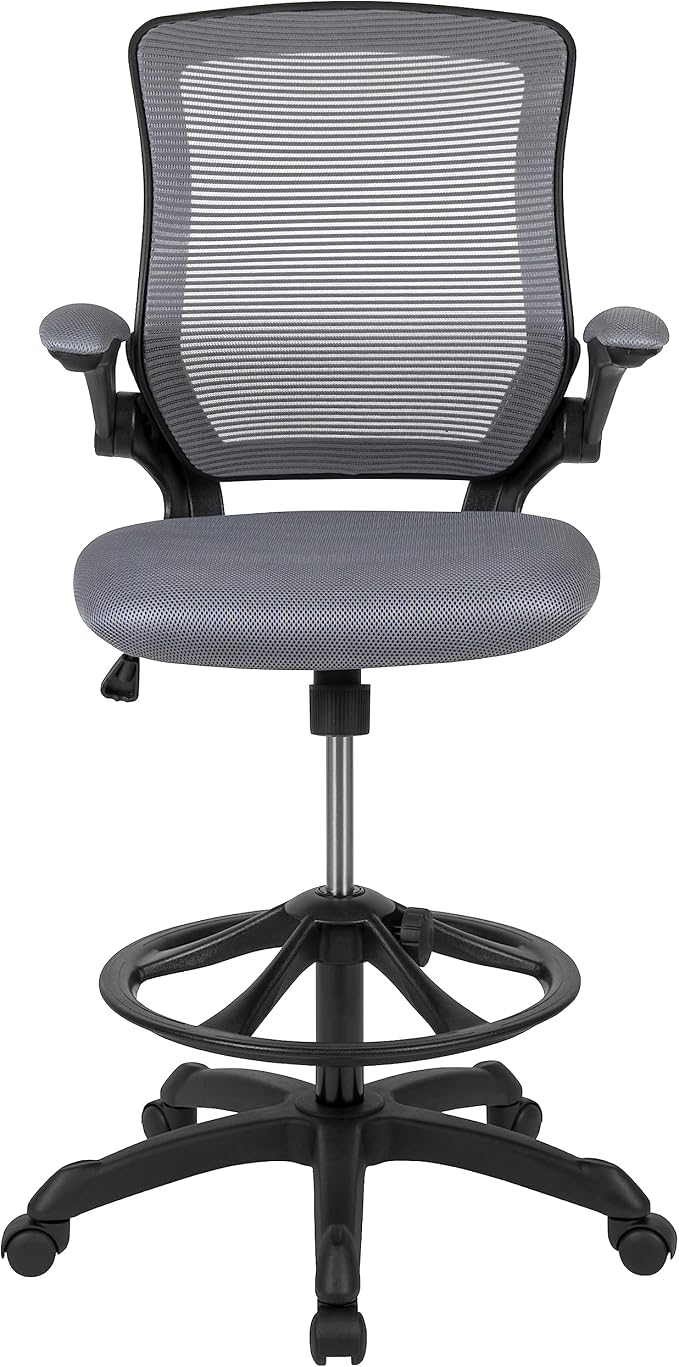 Flash Furniture Kale Mid-Back Swivel Office Chair with Height Adjustable Foot Ring and Lumbar Support, Mesh Executive Chair with Armrests, Dark Gray