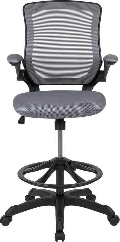 Flash Furniture Kale Mid-Back Swivel Office Chair with Height Adjustable Foot Ring and Lumbar Support, Mesh Executive Chair with Armrests, Dark Gray