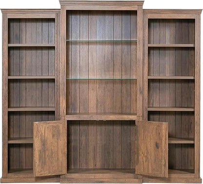 Merax 3-Pieces Brown Bookcase Collection Display Cabinet 87"x17"x79" Tall Bookshelf, Single Color Ceiling Light, 5 Shelf MDF Bookcase for Living Room, Home Office, Studio