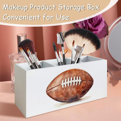 American Football Pen Pencil Holder Organizer for Desk, Gifts for Football Fan Lovers Players Wooden Box Block Sign for Home Office Tabletop Decor