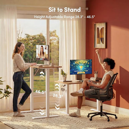 FEZIBO 40 x 24 Inchs Electric Standing Desk, Height Adjustable, Sit Stand Up, Computer Office Desk with Splice Board, White Frame/Maple Top