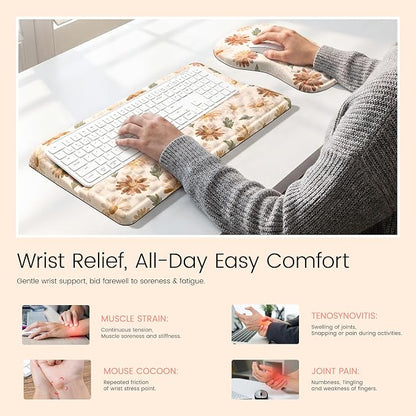 Ospelelf Keyboard Wrist Rest and Mouse Pad Set, Ergonomic Memory Foam Wrist Support, Aesthetic Desk Accessories for Office, Home & Gaming, Relief for Carpal Tunnel & Wrist Pain, Daisy