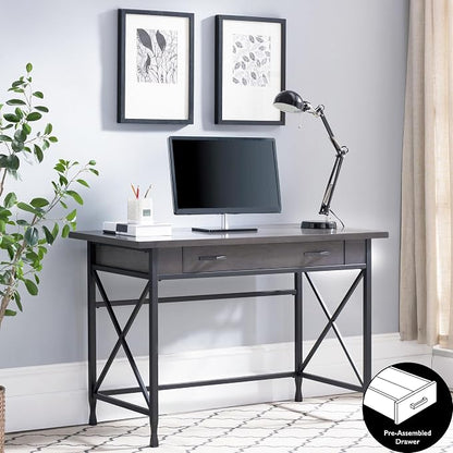 Leick Home 23400 Chisel & Forge Writing Computer Desk with Drop Front Keyboard Drawer, Smoke Gray and Matte Black