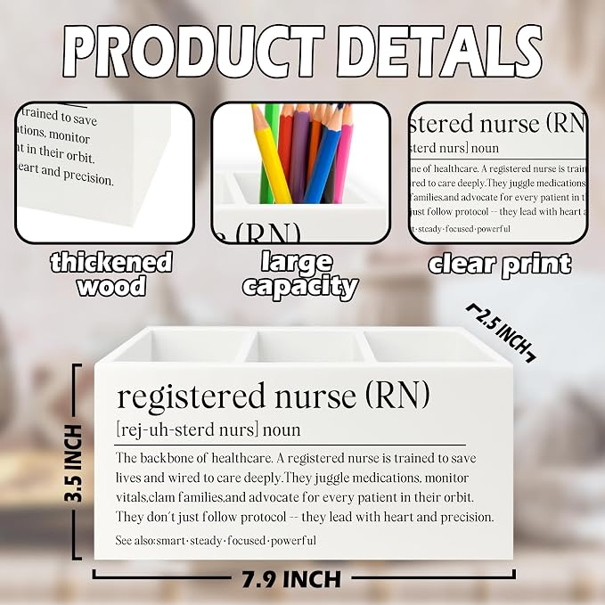 Registered Nurse Gifts Pen Pencil Holder Organizer for Desk, RN Gift for Nurses, Nurse Office Decor, Nursing Week Gifts Wooden Box Sign for Office Workplace Desk Tabletop Decorations