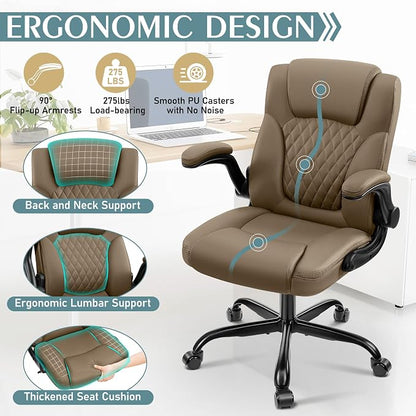 Leather Office Chair, PU Home Computer Desk Chairs with Ergonomic Back Support, 360°Swivel Free，Small Gaming Chair with Wheels and Adjustable Armrests, for Short People Use