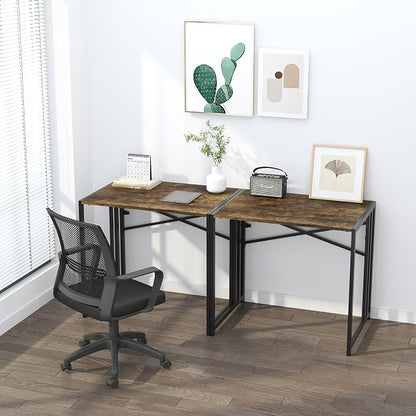 Lutown-Teen 32 inch Small Folding Computer Desk, Writing Gaming Computer Desk for Small Spaces, No Assembly Required Home Office Desk, Rustic Brown