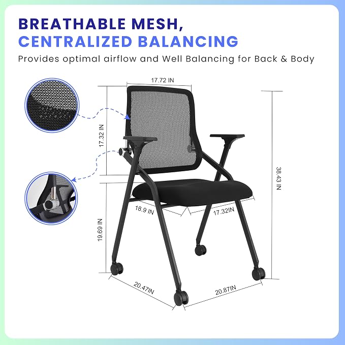 8 Pack Stackable & Foldable Conference Room Chairs with Lumbar Support, Armrest - Ergonomic Mesh Bouncing Back for Office Meeting, Conference, Reception and Training Room Chair