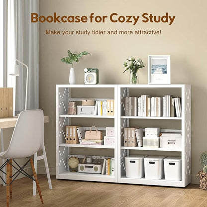 UNICOLY Bookshelves and Bookcases, 3 Tier Metal Bookshelf with Adjustable Shelves and Bookends, Open Shelf Bookcase, Display Shelves for Home Decor Bedroom, Living Room, Home Office, White
