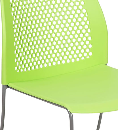 Flash Furniture HERCULES Series 661 lb. Capacity Green Stack Chair with Air-Vent Back and Gray Powder Coated Sled Base