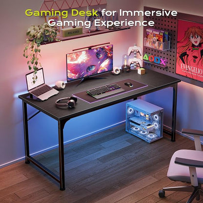 PRAISUN 47 Inch Computer Desk, Home Office Desk with Spacious Desktop, Modern Gaming Desk, Writing Study Table for Bedroom, Small Spaces, Work from Home Desk with Metal Frame, Black