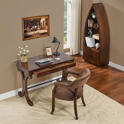 Farmhouse Oak Laptop Desk, Home Office Desks with 2 Storage Drawers, 47.2" Large Work Desk with Curved Legs, Secretary Desk for Home Office, Easy Assembly Vanity Desk, Study Table Station SSZD0036
