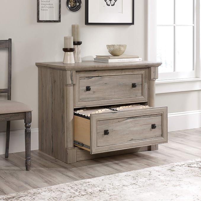 Sauder Palladia 2 Drawer File Cabinet, Lateral Filing Cabinets for Home Office, Hanging File Folders Organizer, Interlocking Drawers, in Split Oak Finish
