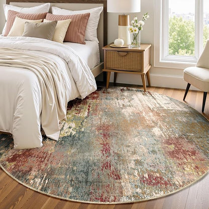 RELEANY Washable Area Rugs 6ft Non-Slip Modern Abstract Soft for Living Room Entryway Bedroom Kitchen, Print Pattern, Brown Rust Red Green Blue Multi