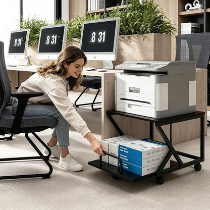 Natwind 2 Tier Printer Stand,19.7''x19.7'',with Pull Out Shelf,Black | Easy Reach for Lower Shelf Items,Rolling Printer Cart with Wheels, Fits Under Desk,Supports 180lbs,for Home Office Kitchen