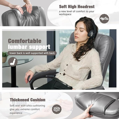 JUMMICO Executive Office Chair High Back Managerial Home Desk Chair, Adjustable Swivel Computer PU Leather Chair with Lumbar Support (Gray)