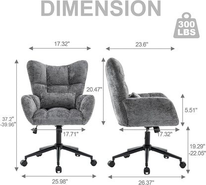 Home Office Desk Chair, Modern Tufted Chenille Vanity Chair, Adjustable Upholstered Swivel Computer Chairs for Bedroom, Living Room，Grey