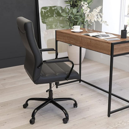 Merrick Lane Milano Contemporary High-Back Black Faux Leather Home Office Chair with Padded Black Arms