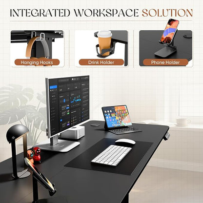 Furmax Electric Standing Desk, 40 x 24 Inches Height Adjustable Sit Stand up Desk, Memory Preset Computer Home Office Desks with Sturdy Metal Frame, Phone Stand Cable Management Hole (Black, 40'')