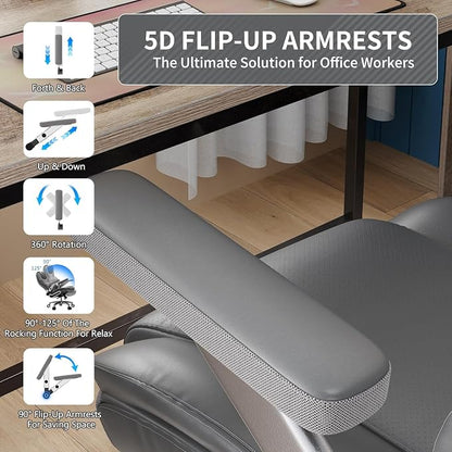 Big and Tall Office Chair with 5D Arms, Fabric & PU Leather Heavy Duty Desk Chair, Adjustable Lumbar Support & Height, Tilt Function, High Back Ergonomic Executive Computer Chair