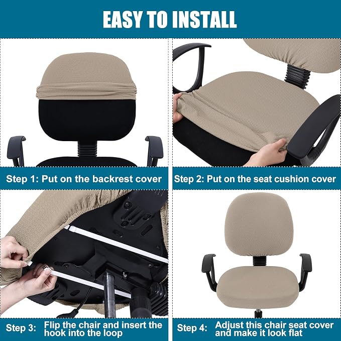 Smiry Stretch Jacquard Office Computer Chair Covers, Removable Washable Universal Desk Rotating Chair Slipcovers Protector, Seat + Backrest Cover, Taupe