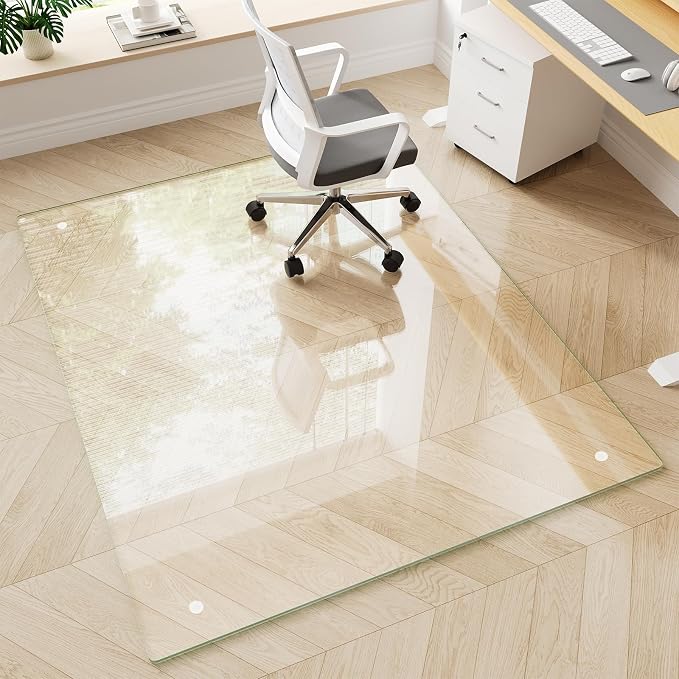 Glass Chair Mat 48" x 60" Heavy Duty Tempered Glass Office Chair Mat, Glass Floor Mat with Polished Edge and Round Corner for Smooth Glide, Office Chair Mat for Carpet, Hardwood Floor