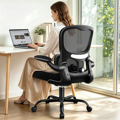 ALLGOD Ergonomic Office Chair, Breathable Mesh Ergonomic Desk Chair with Adjustable Lumbar Support, Flip-up Armrests, Computer Chairs Comfortable for Home, Office, Work, 300lbs, Black (6Pack)