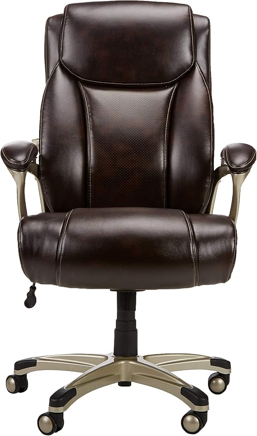 Amazon Basics Big and Tall Executive Office Chair with Lumbar Support, Adjustable Height, 360-Degree Swivel, 350-Pound Capacity, 28.5"D x 30.25"W x 47.9"H, Brown with Pewter Finish