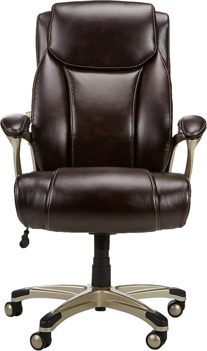 Amazon Basics Big and Tall Executive Office Chair with Lumbar Support, Adjustable Height, 360-Degree Swivel, 350-Pound Capacity, 28.5"D x 30.25"W x 47.9"H, Brown with Pewter Finish